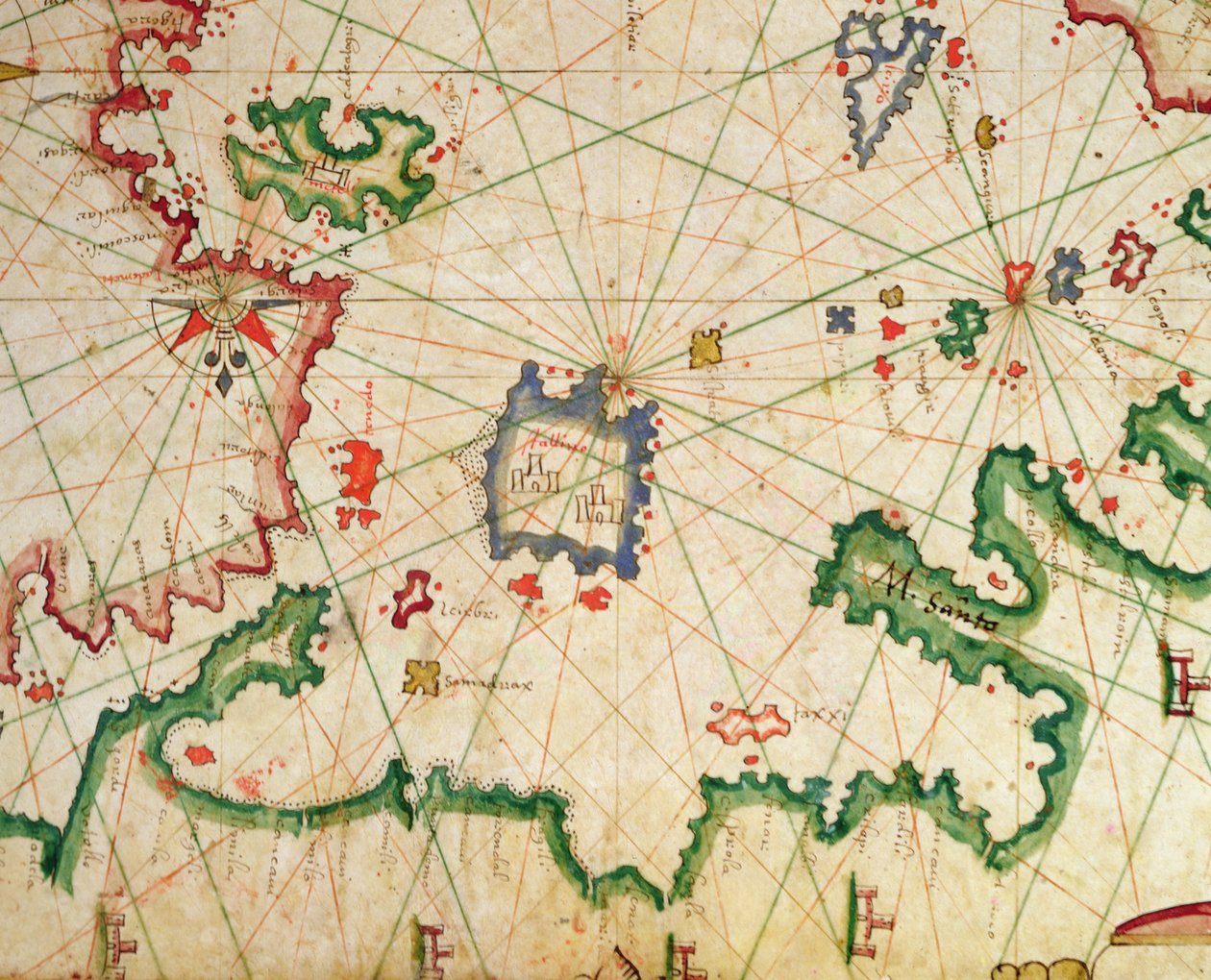 Ostrov Lemnos, z námořního atlasu, 1651 (inkoust na pergamenu) (detail z 330925) od Pietro Giovanni Prunes