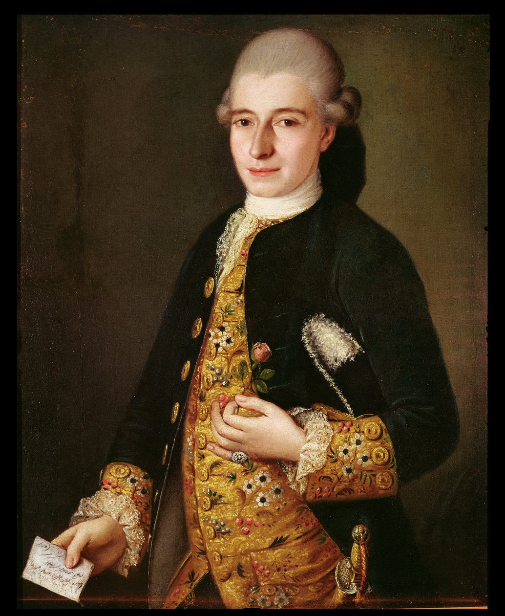 Portrét gentlemana s růžovou knoflíkovou dírkou od Pietro Longhi