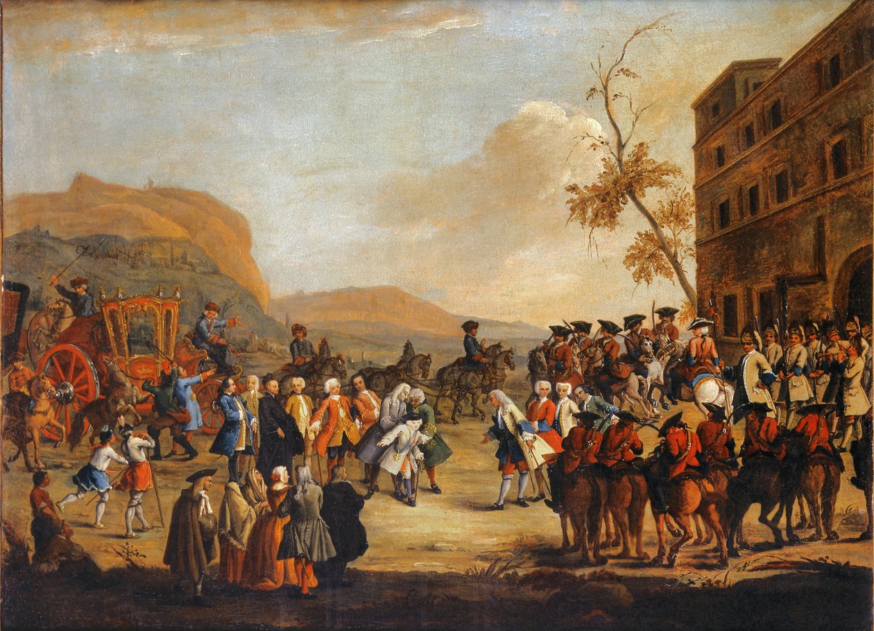 Přijetí korunního prince Friedricha Christiana na hranici Benátské republiky, 1739 od Pietro Longhi