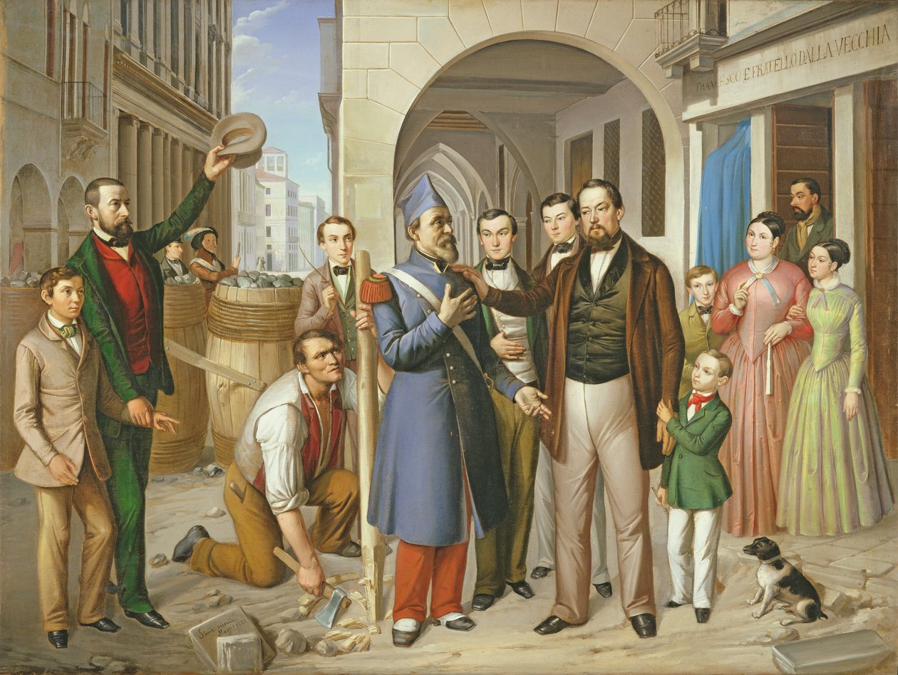 Organizace barikád na Corso Palladio, 1848 od Pietro Negriolo