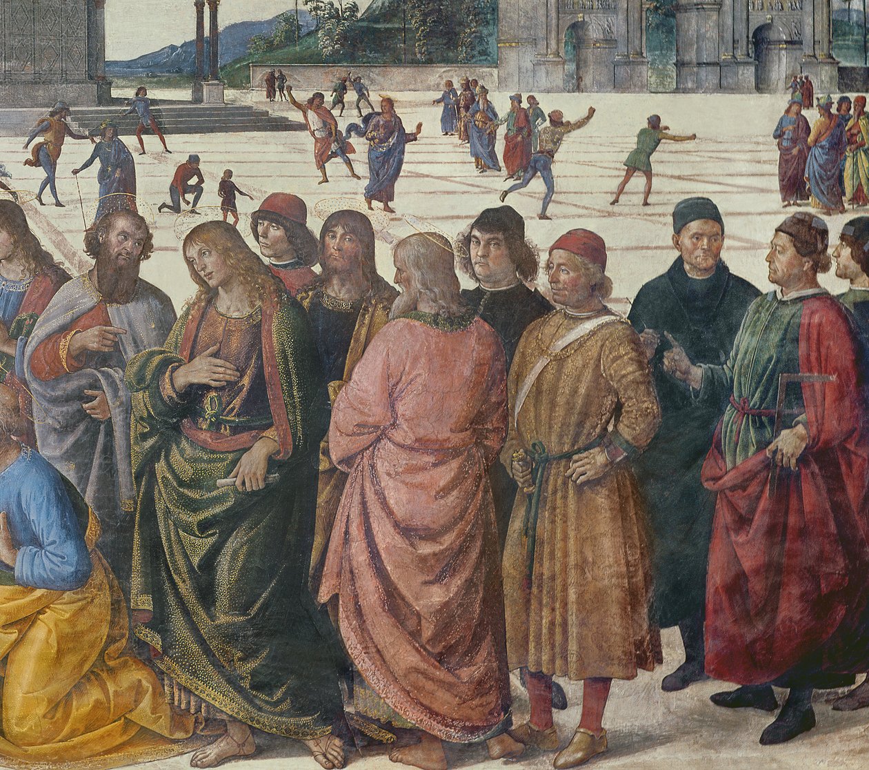 Detail svatého Petra přebírajícího klíče, Sixtinská kaple, 1481 od Pietro Perugino