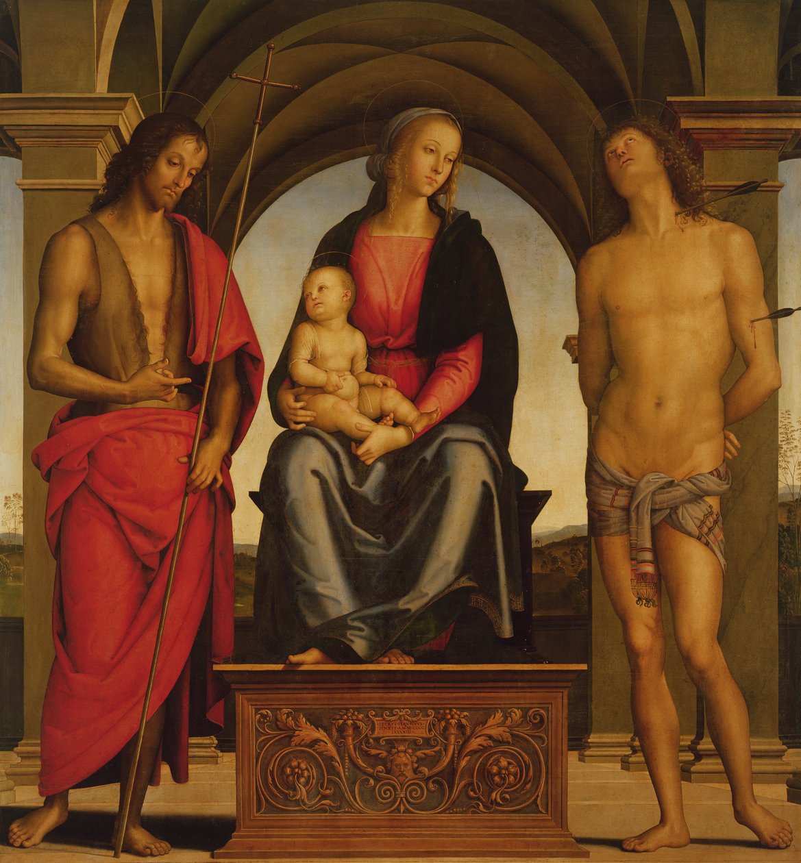 Madona s dítětem na trůn mezi svatým Janem Křtitelem a svatým Sebastianem, 1493 od Pietro Perugino