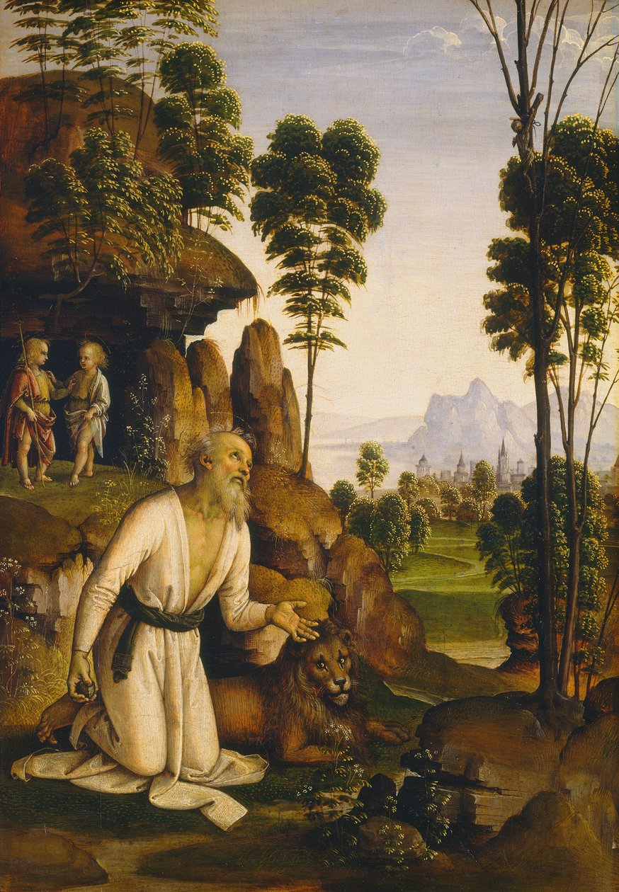 Svatý Jeroným v divočině, cca 1490-1500 (tempera na panelu) od Pietro Perugino