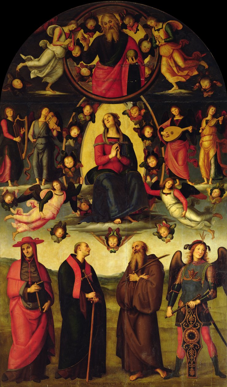 Panna trůnící, s anděly a svatými (oltář Vallombrosa) od Pietro Perugino