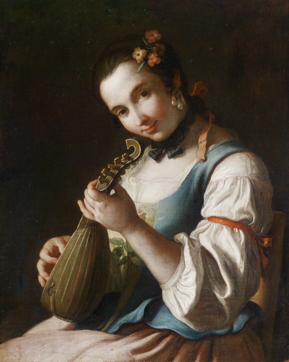 Portrét dámy hrající na loutnu od Pietro Antonio Rotari