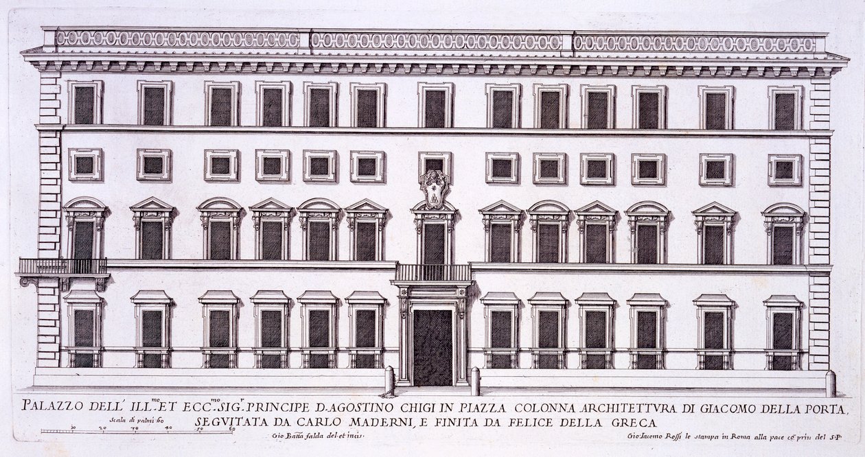 Palazzo Chigi, Piazza Colonna, Řím, z „Palazzi di Roma“, vydaného v 70. letech 17. století od Pietro Ferrerio