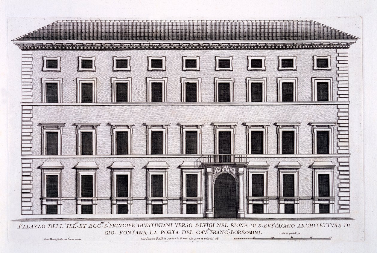 Palazzo Giustiniani, Řím, z knihy "Palazzi di Roma", část II, vydáno v 70. letech 16. století od Pietro Ferrerio