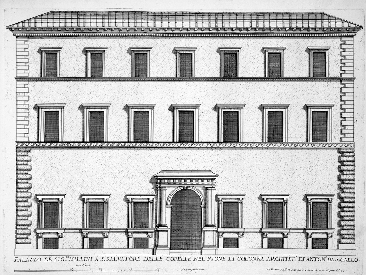 Palazzo Millini, Řím, z „Palazzi di Roma“, část II, vydané v 70. letech 17. století od Pietro Ferrerio