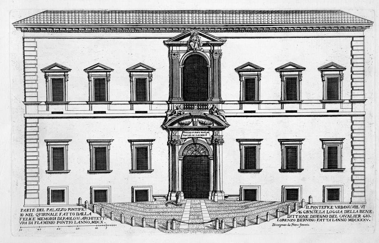 Palazzo del Quirinale, z knihy "Palazzi di Roma", část I, vydáno 1655 od Pietro Ferrerio