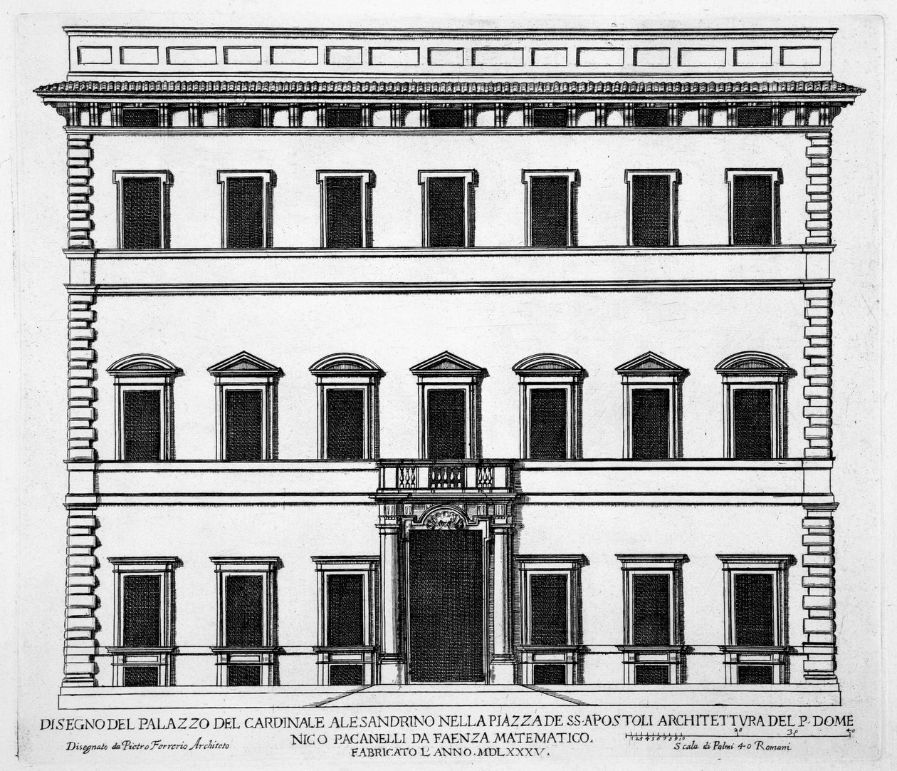 Palazzo of Cardinal Alesandrino, Piazza SS Apostoli, Řím, z „Palazzi di Roma“, část I, vydáno 1655 od Pietro Ferrerio