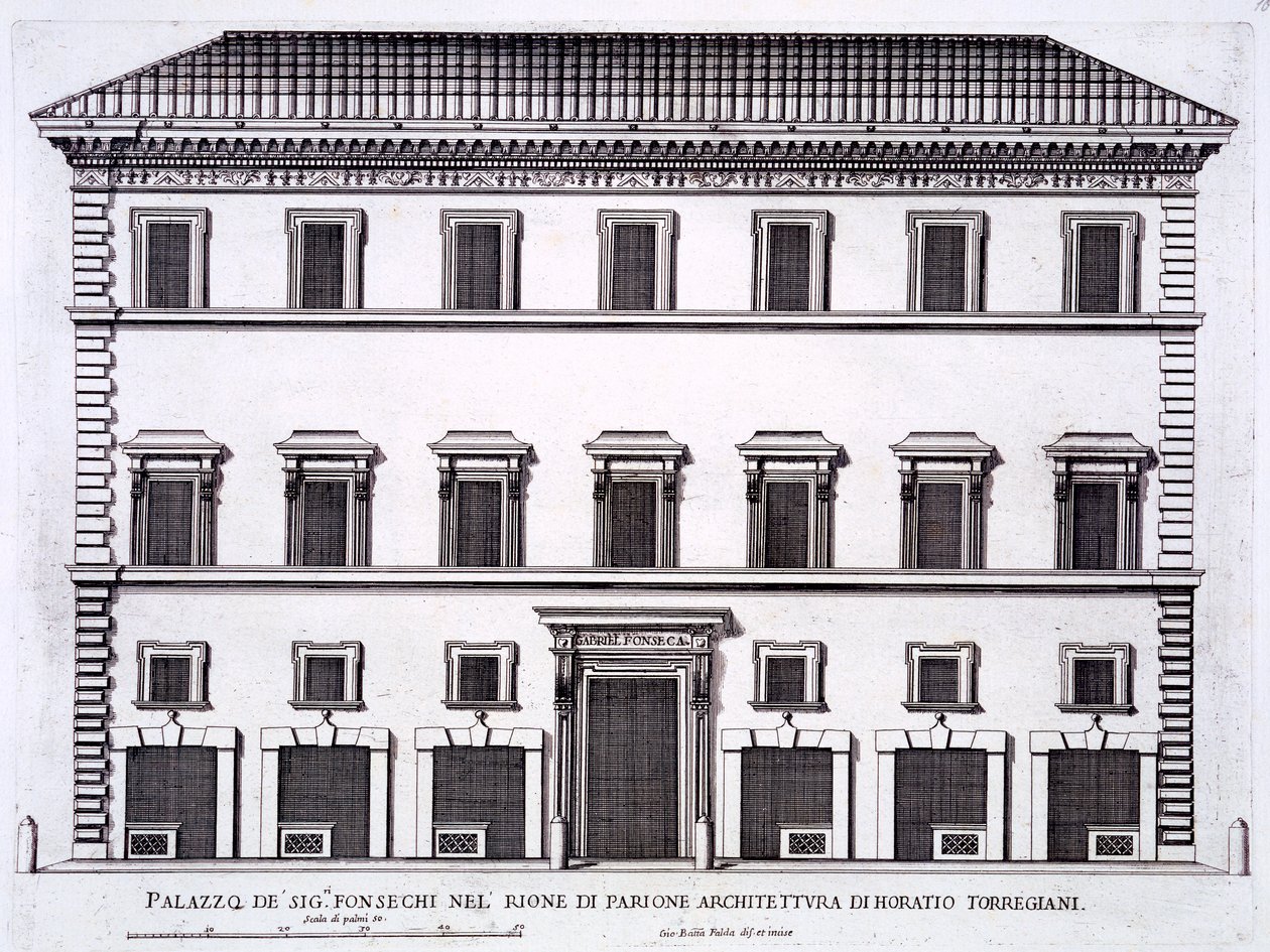 Palazzo rodiny Fonseca, Řím, z „Palazzi di Roma“, část II, vydáno v 70. letech 17. století od Pietro Ferrerio