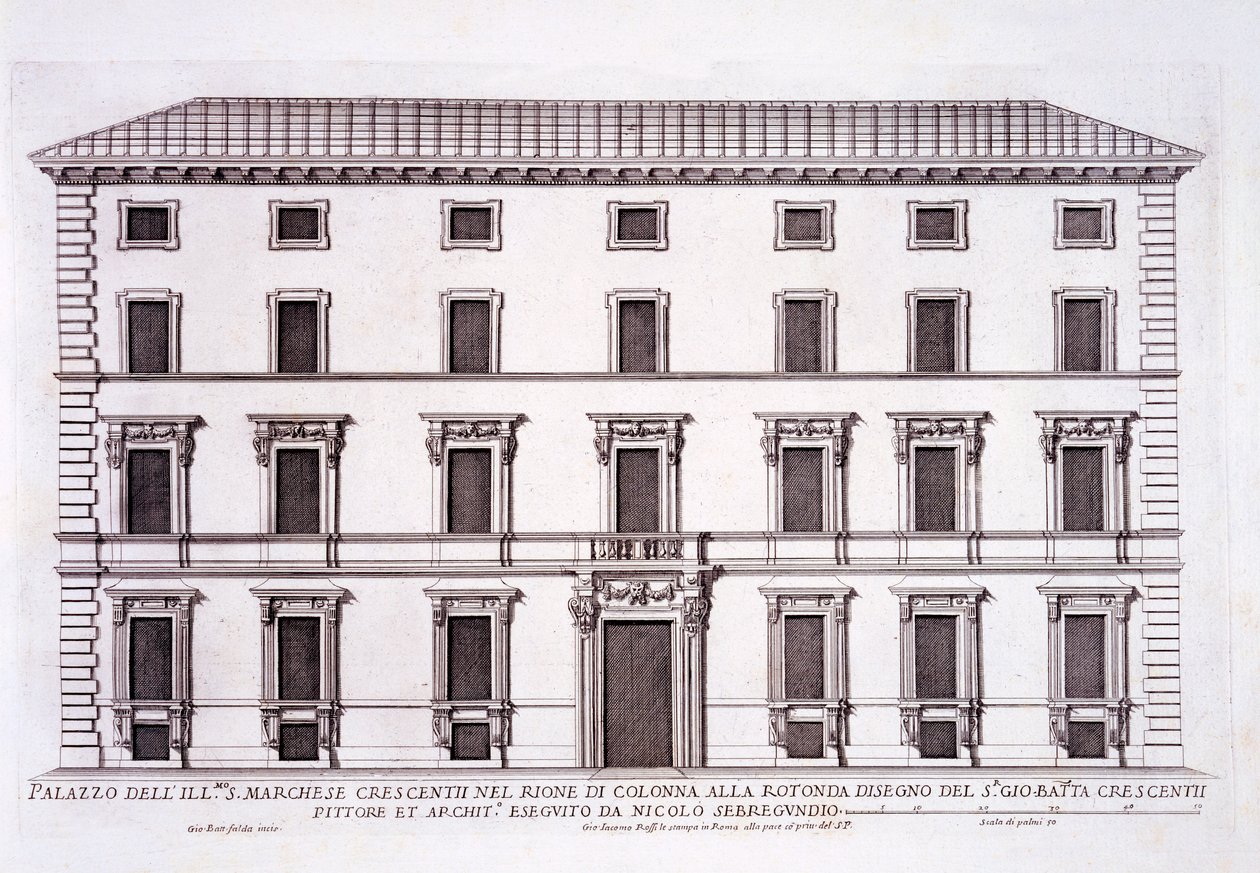 Palác markýze Giovanniho Battisty Crescentii, Řím, z knihy "Palazzi di Roma", část II, vydáno v 70. letech 16. století od Pietro Ferrerio