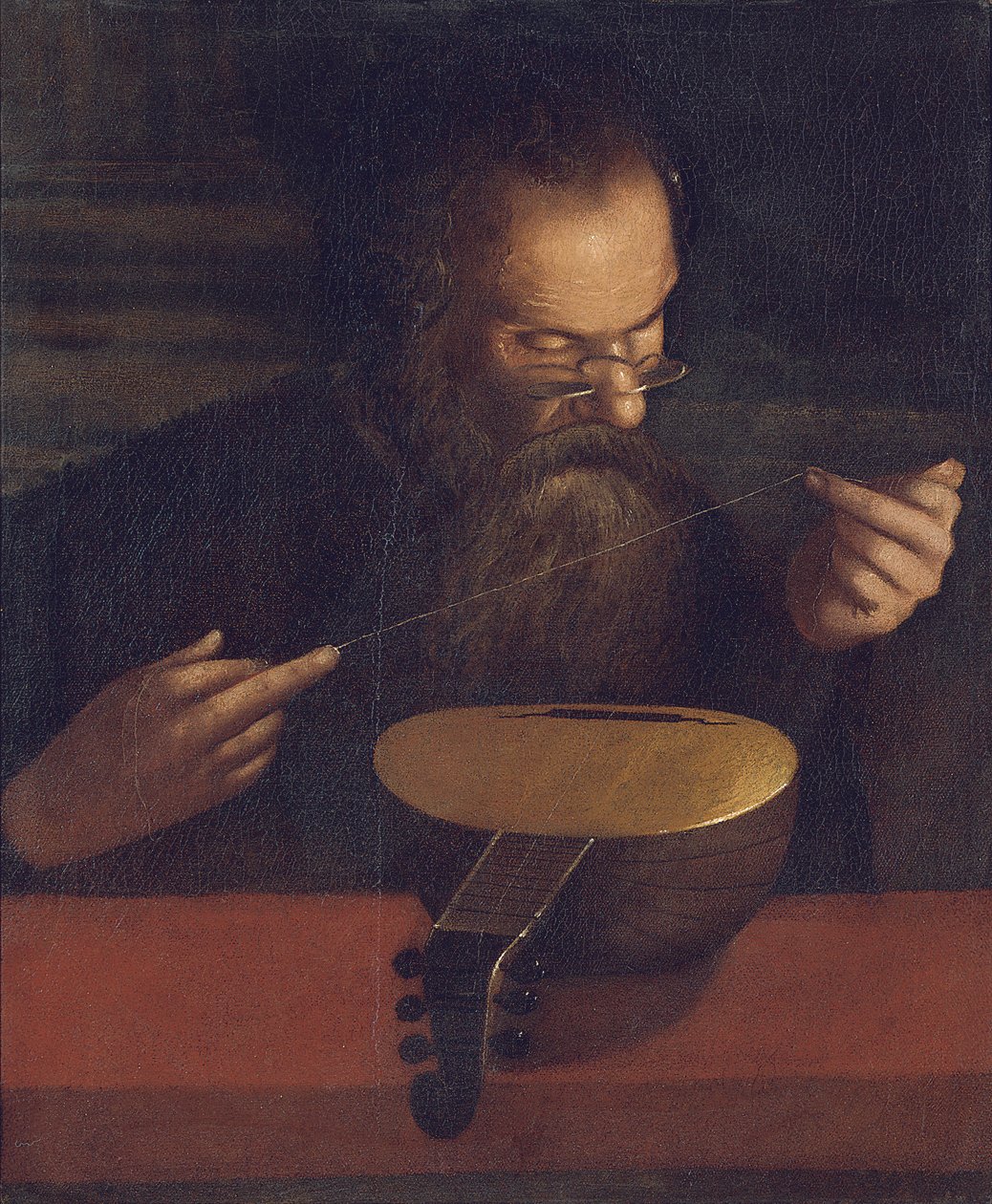 Starý muž navlékající loutnu (olej na plátně) od Pietro (circle of) Paolini