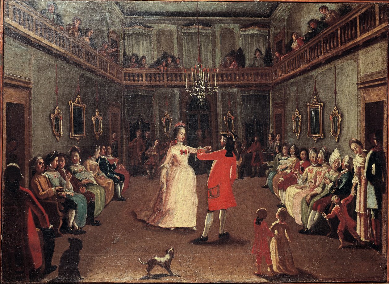 Opening the Ball - Otevření míče. Obraz školy Pietra Longhiho (1702-1785) od Pietro (school of) Longhi