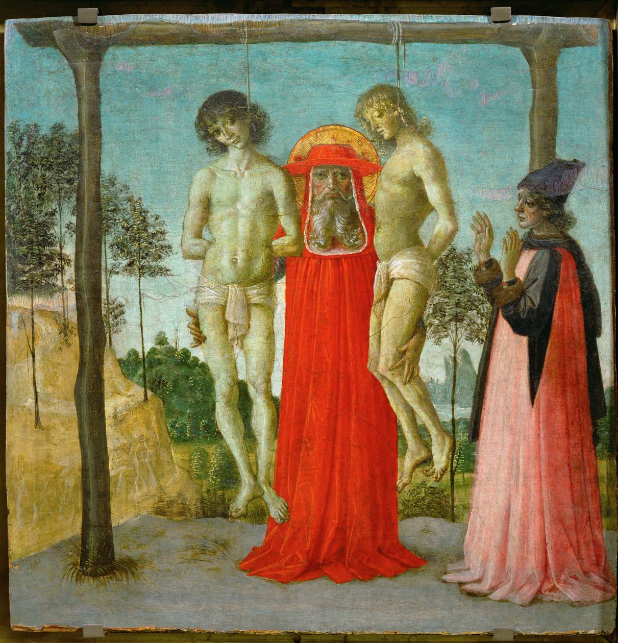 Svatý Jeroným podporuje dva oběšené mladíky... od Pietro (studio of) Perugino