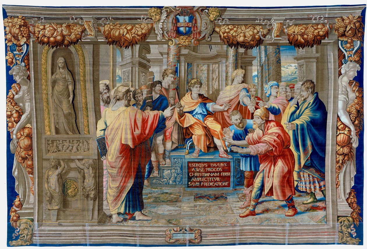 Tapiserie ze 17. století zobrazující Oslepení čaroděje Elimy od Pietro 1579 1669 Fevère
