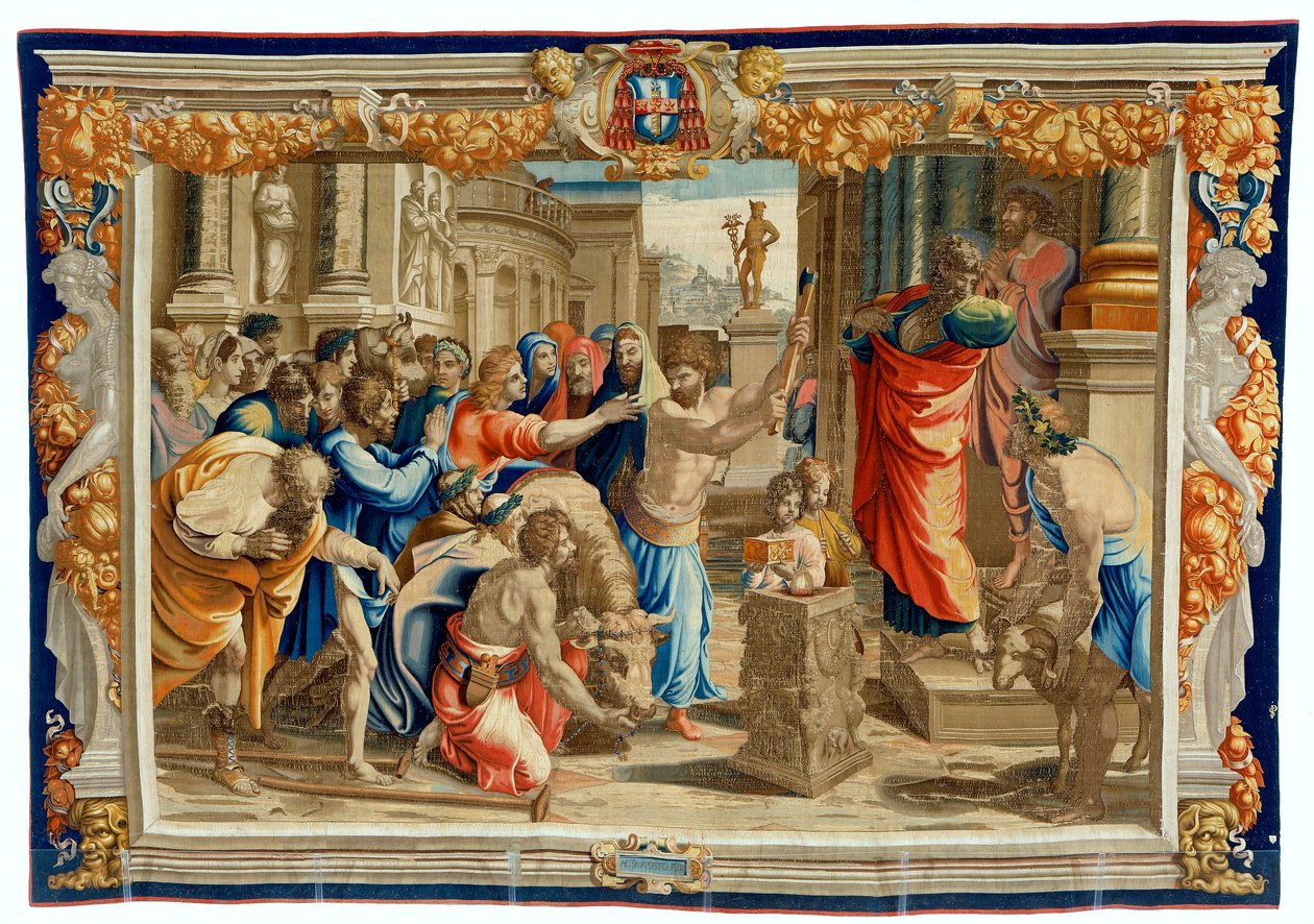 Tapiserie ze 17. století zobrazující Oběť z Lystry od Pietro 1579 1669 Fevère