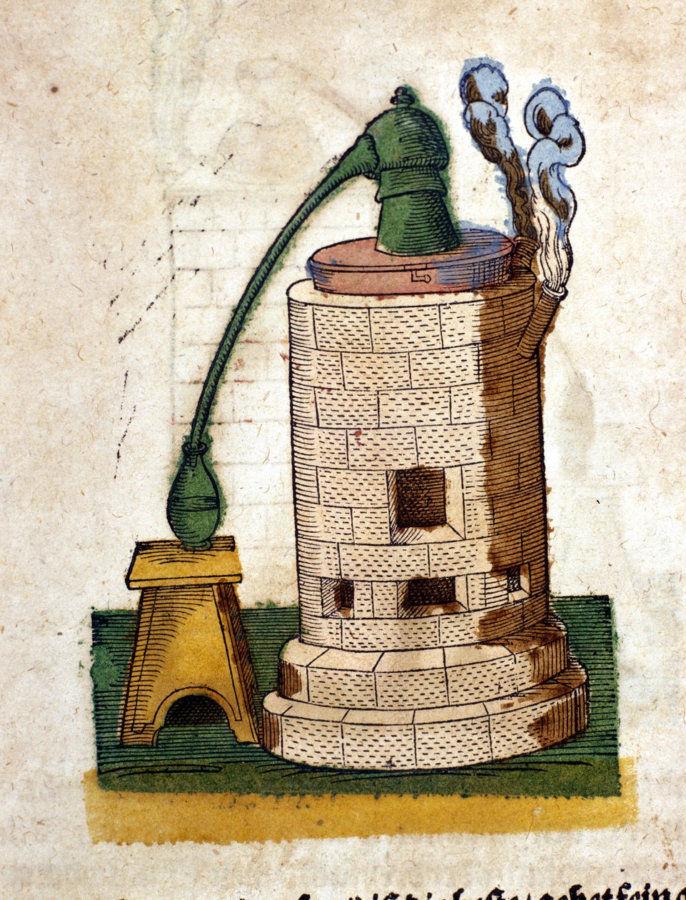Alchymie: Destilační přístroj. Rytina z knihy Pietra Andrea Mattioliho (Matthiole) (1500-1577). Frankfurt od Pietro Andrea Mattioli
