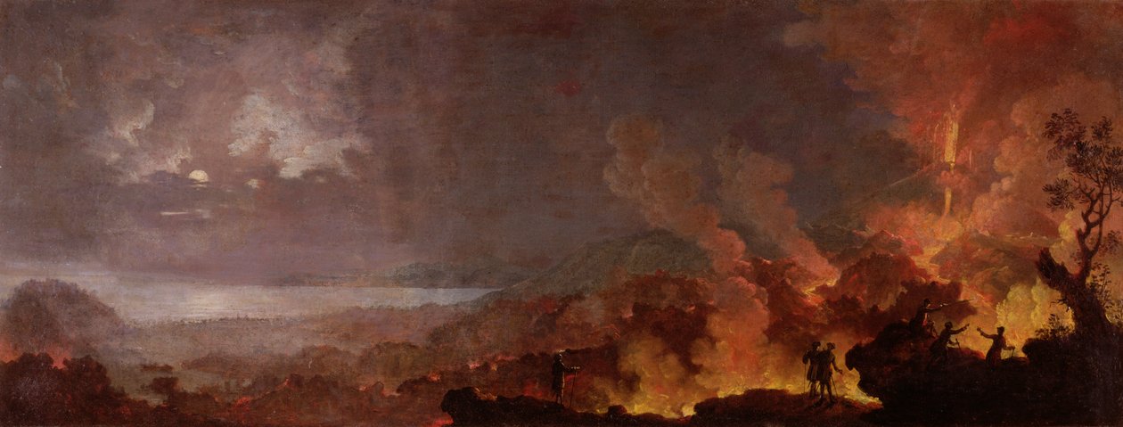 Erupce Vesuvu v noci s turisty v popředí od Pietro Antoniani