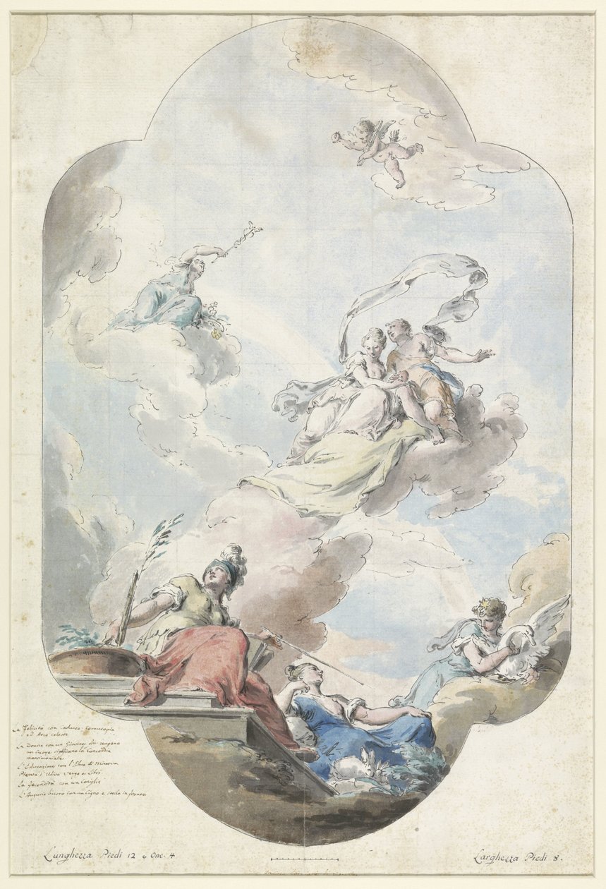 Návrh na stropní malbu se svatební alegorií od Pietro Antonio III Novelli