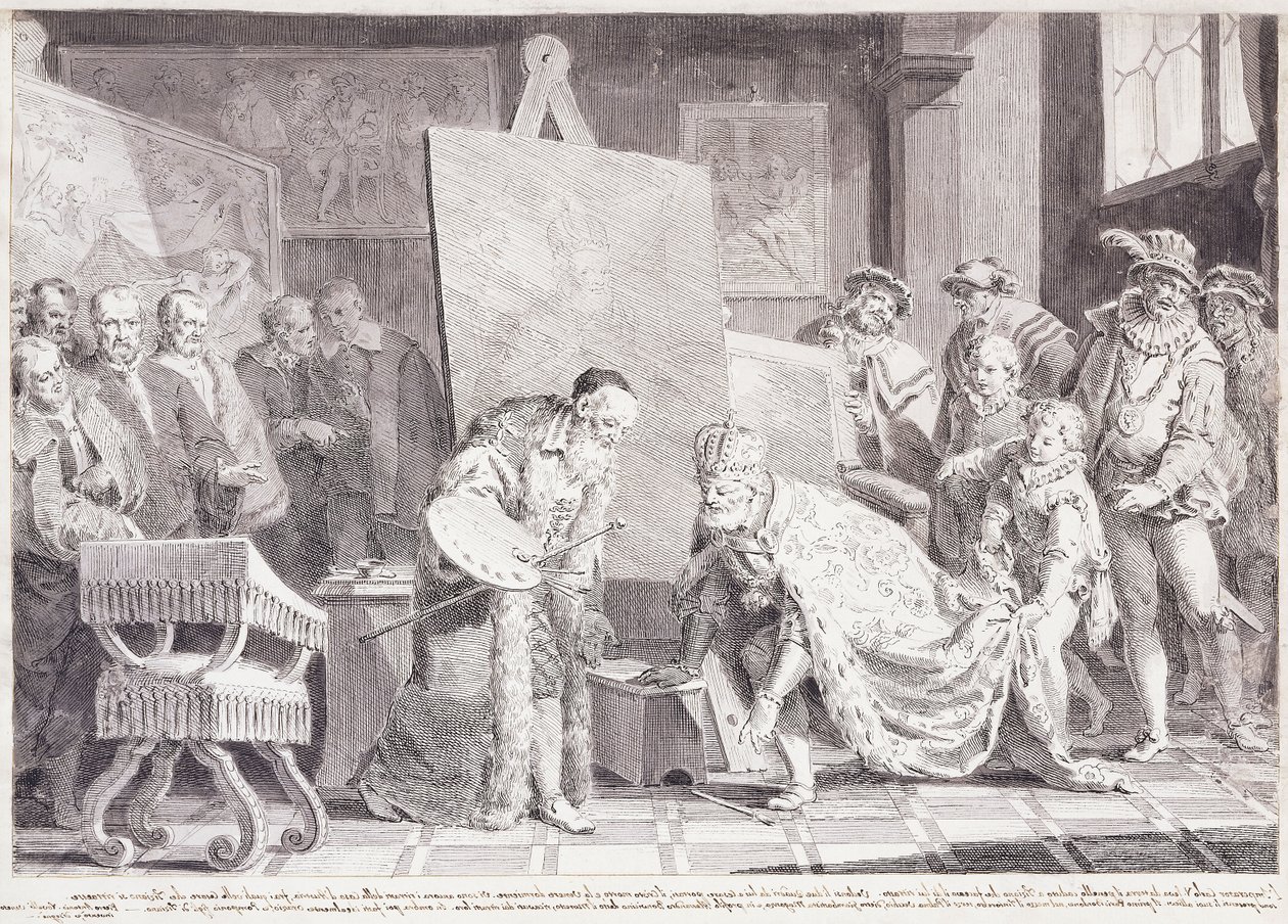 Císař Karel V. sbírá Tizianův štětec, od Pietro Antonio Novelli