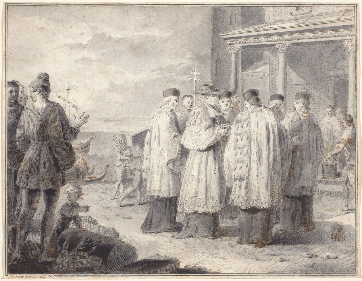 Paulinus, kardinál a patriarcha Aquileia, přenáší své sídlo do Grada od Pietro Antonio Novelli