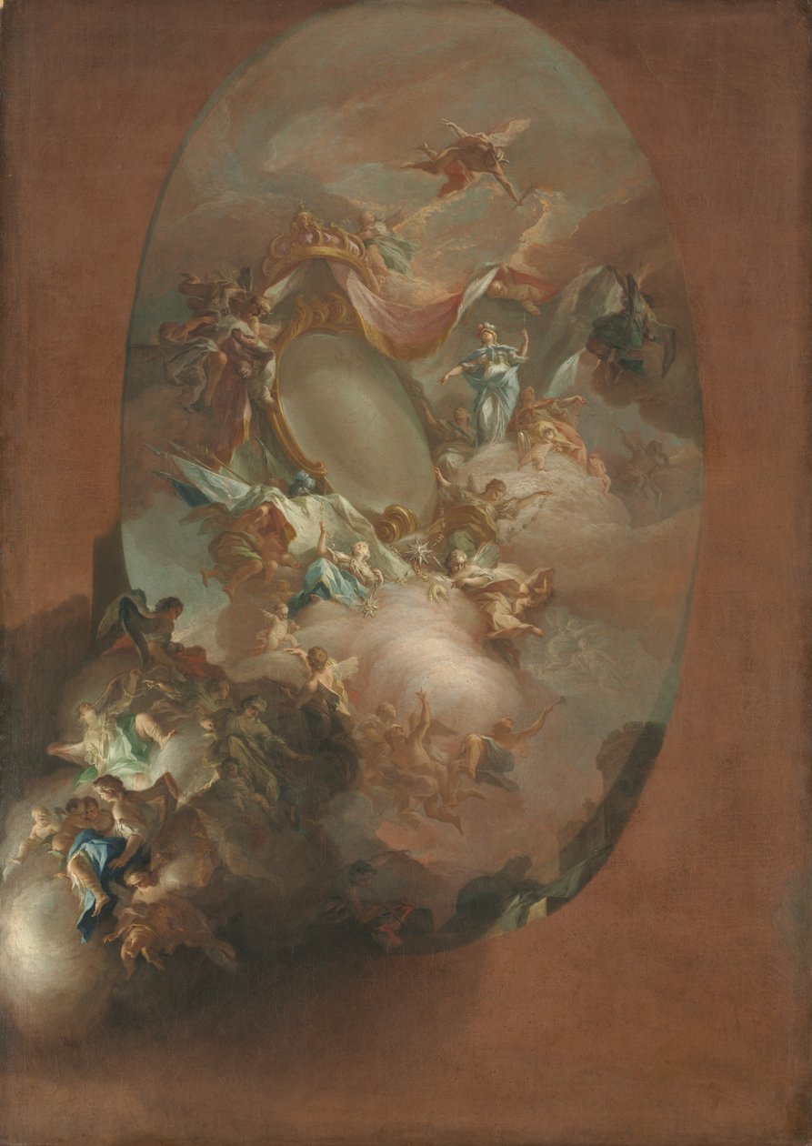 Studie k obrazu "Apoteóza Ferdinanda IV. a Marie Karolíny, krále a královny neapolské" (skica pro strop Palazzo dei Regi Studi, Neapol), asi 1781 (olej na plátně) od Pietro Bardellini