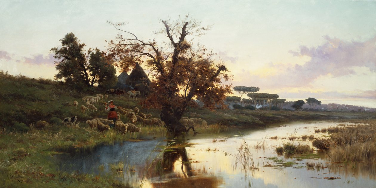 Hejno při západu slunce (olej na plátně) od Pietro Barucci