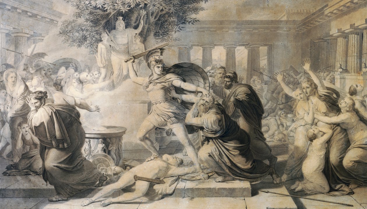 Pietro Benvenutin (1769-1844) Priamuksen kuolema, vedos vuoden 1811 maalauksesta od Pietro Benvenuti