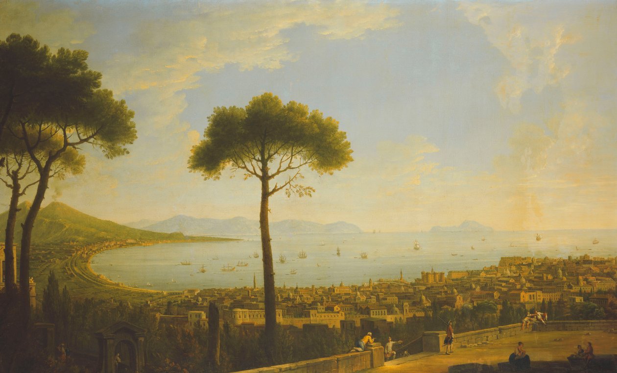 Panoramatický výhled na Neapol, Neapolský záliv, Portici, Vesuv, poloostrov Sorrento a Capri z Conocchia, od Pietro Fabris