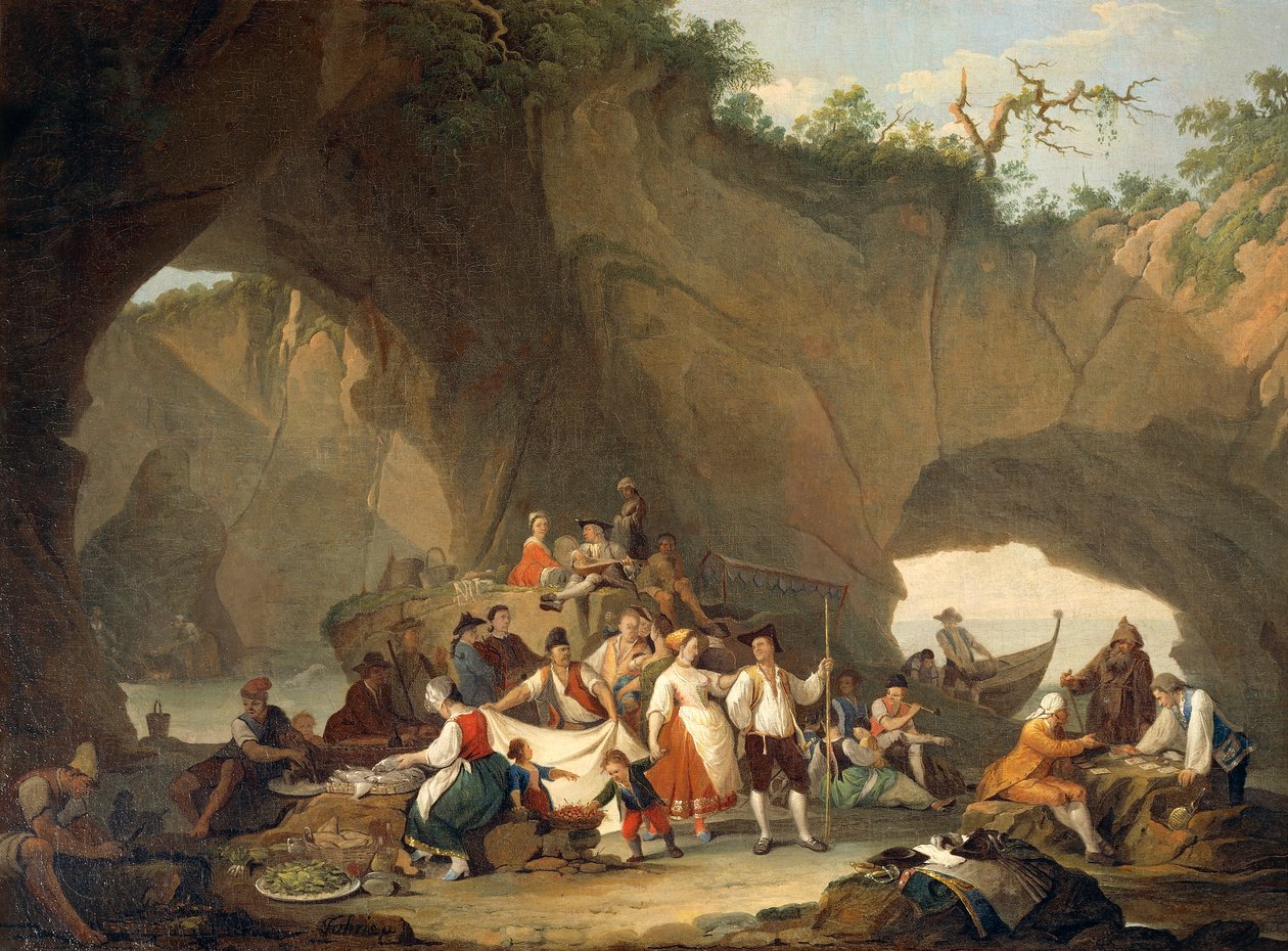 Obyčejní lidé na obědě před jeskyní, Pietro Fabris od Pietro Fabris