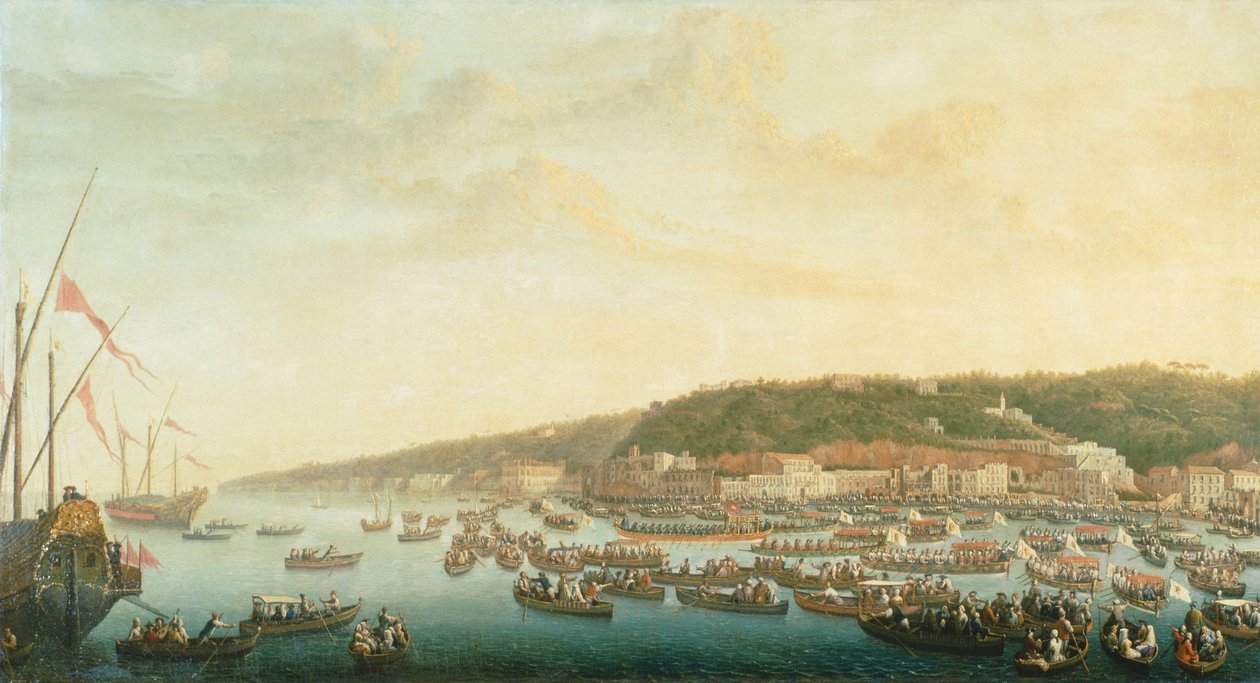 Průvod královských lodí v Posillipo, Neapol, Pietro Fabris (1740-1792), Itálie od Pietro Fabris