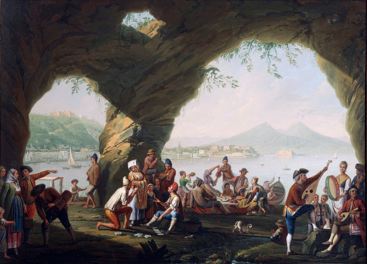 Scény každodenního života v jeskyni v Posillipo, nedaleko Neapole, Pietro Fabris (olej na plátně) od Pietro Fabris
