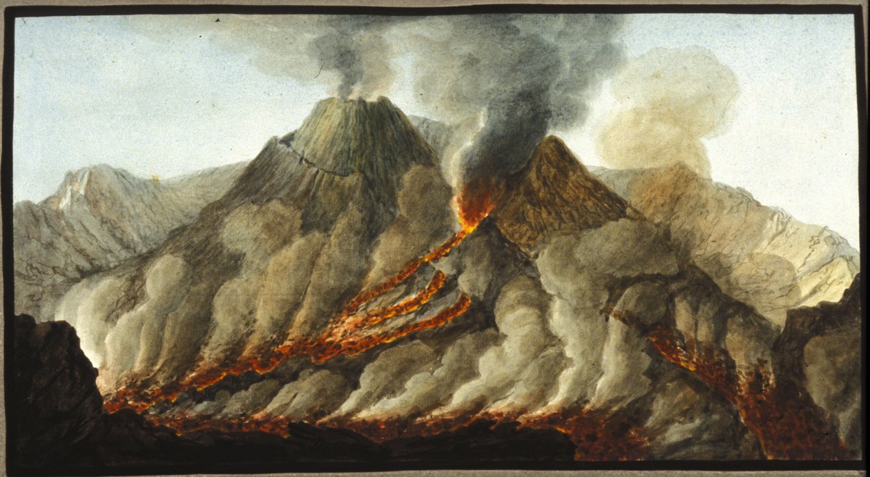 Erupce Vesuvu. Tento kvaš provedl Pierre Fabris na žádost sira Williama Hamiltona, anglického velvyslance v Neapoli.Bibl. Braidense, Milán. od Pietro Fabris