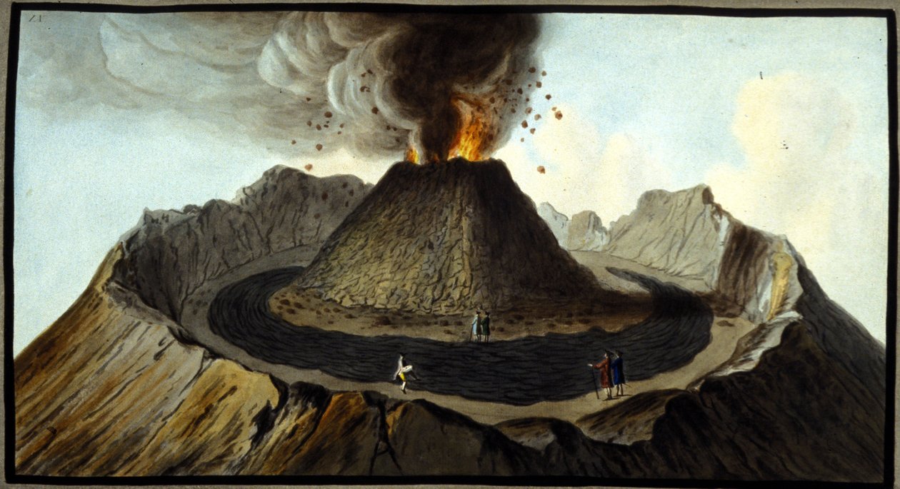 Erupce Vesuvu. Tento kvaš provedl Pierre Fabris na žádost sira Williama Hamiltona, anglického velvyslance v Neapoli.Bibl. Braidense, Milán. od Pietro Fabris