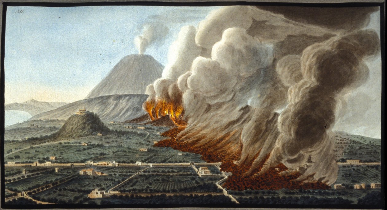 Erupce Vesuvu. Tento kvaš provedl Pierre Fabris na žádost sira Williama Hamiltona, anglického velvyslance v Neapoli.Bibl. Braidense, Milán. od Pietro Fabris