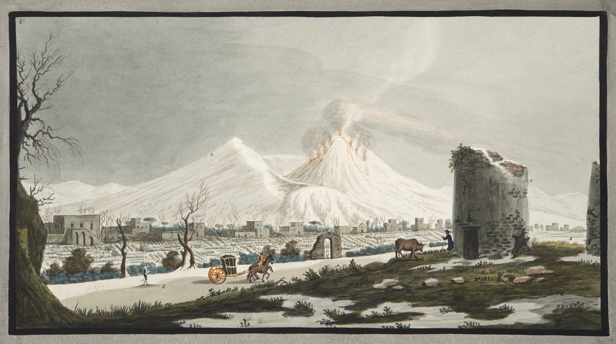 Vesuv ve sněhu, deska V z "Campi Phlegraei: Sir William Hamilton (1730-1803), vydáno v roce 1776. od Pietro Fabris