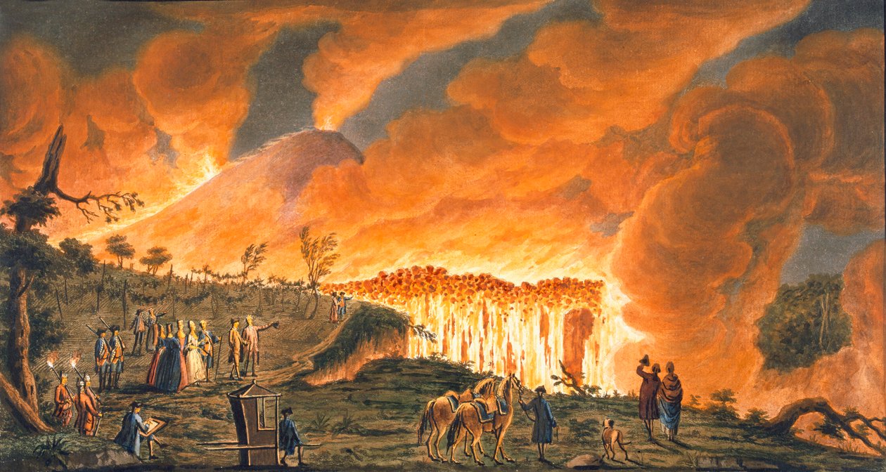Pohled na Hamiltona, jak 11. května 1771 doprovází svá sicilská majestátnost, aby pozoroval proud lávy, 1. od Pietro Fabris