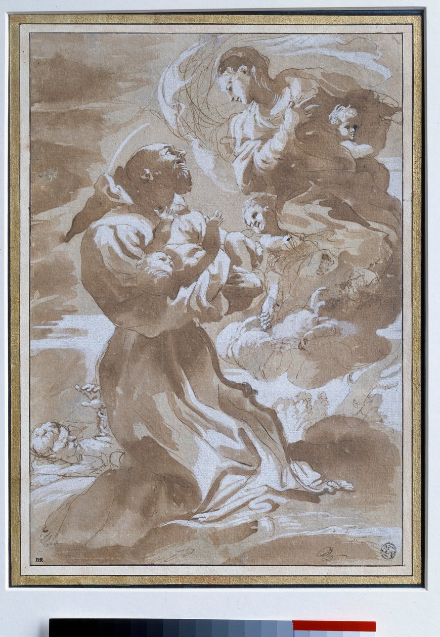 Panna svěřuje dítě Ježíš svatému Františku z Assisi Kresba Pietra Facciniho (1560-1602) Slunce ze 16. století. 0,23 x 0,33 m Paříž. muzeum Louvre od Pietro Faccini