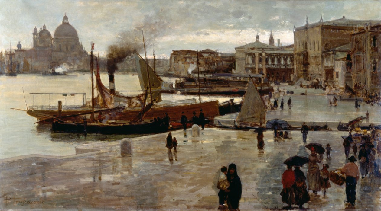 Riva degli Schiavoni (chodník), od Pietra Fragiacoma (1856-1922), olej na plátně, 71x130 cm od Pietro Fragiacomo