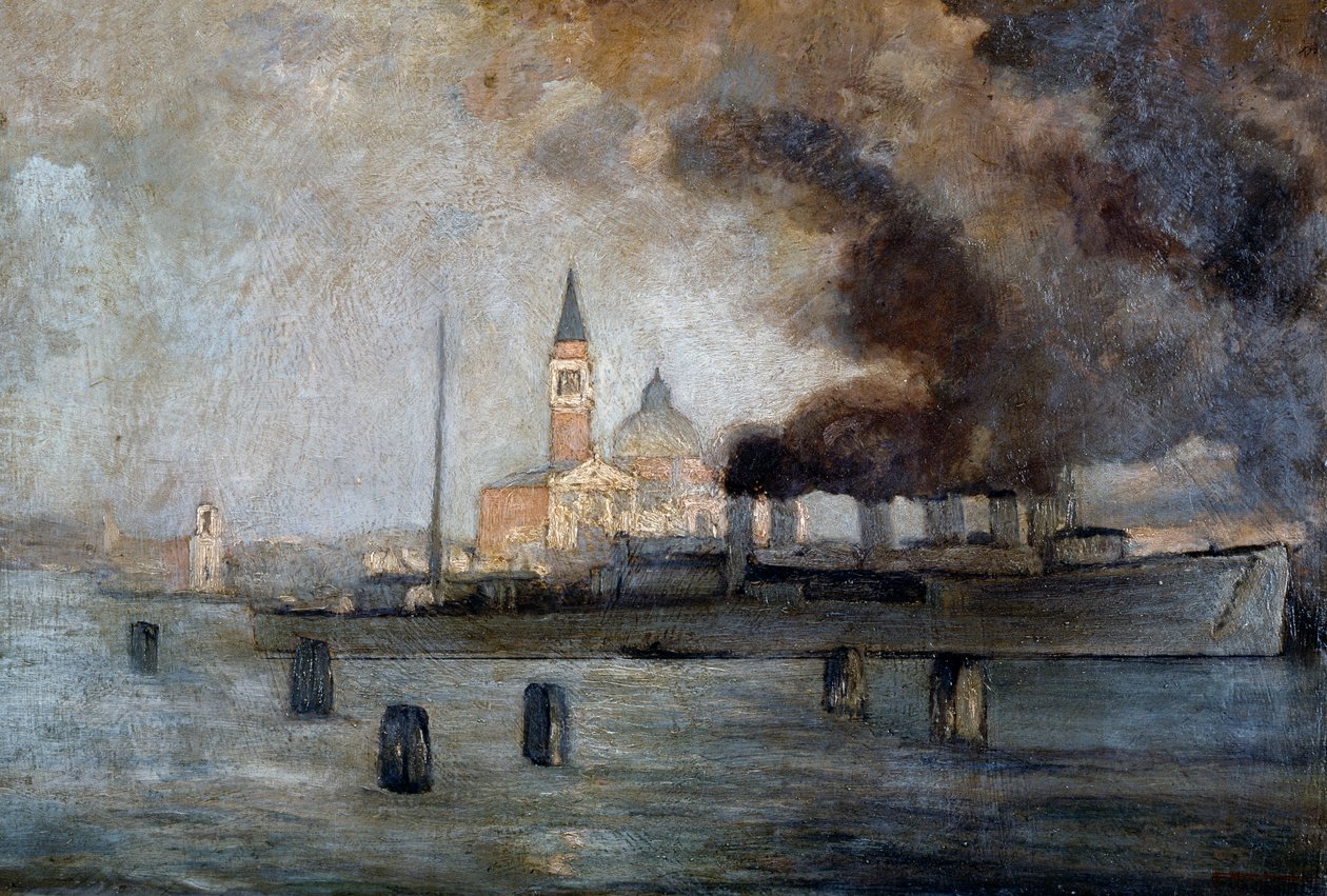 Kostel sv. Justa v Benátkách, od Pietra Fragiacoma (1856-1922), olej na desce, 39x58 cm od Pietro Fragiacomo