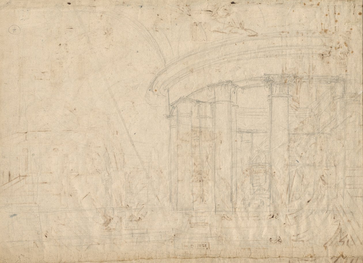 Architektonická fantazie na kulatém chrámu uzavřeném s ambulancí (verze) od Pietro Gonzaga
