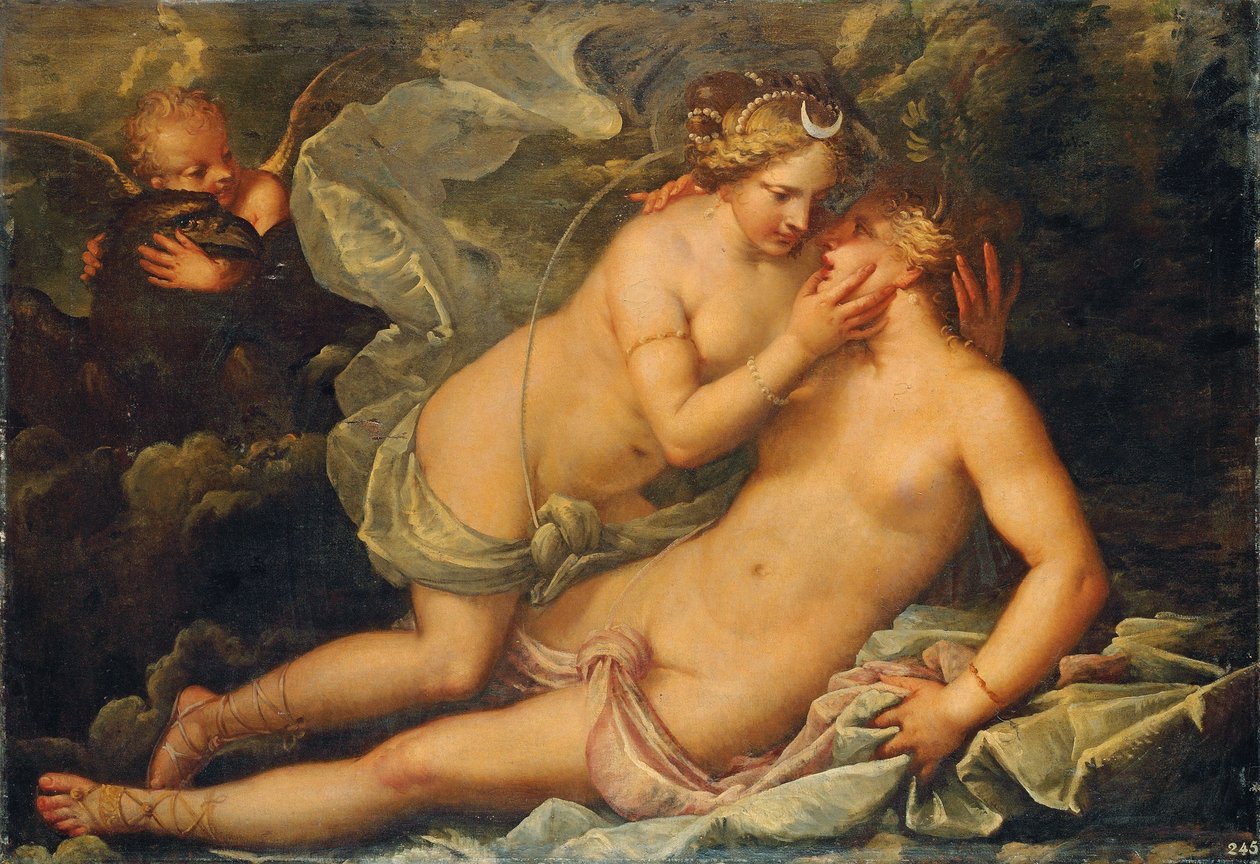 Jupiter v přestrojení za Dianu a nymfu Callisto od Pietro Liberi