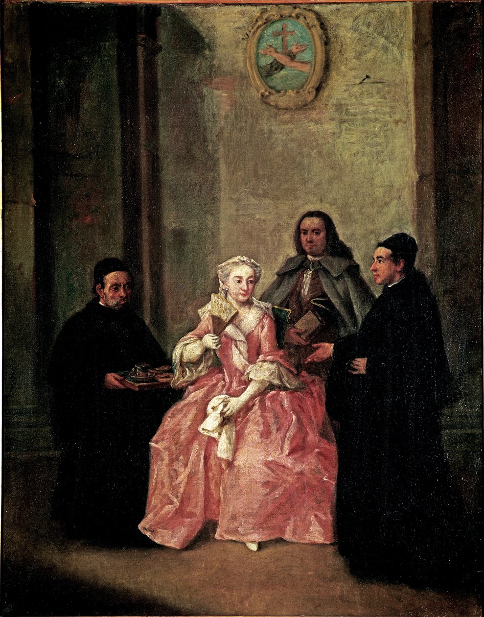 Mnich nabízí páru horkou čokoládu s benátskými sušenkami - Obraz Pietra Longhiho (1702-1785) 1774 Rozměr 61x50 cm Benátky, Ca 