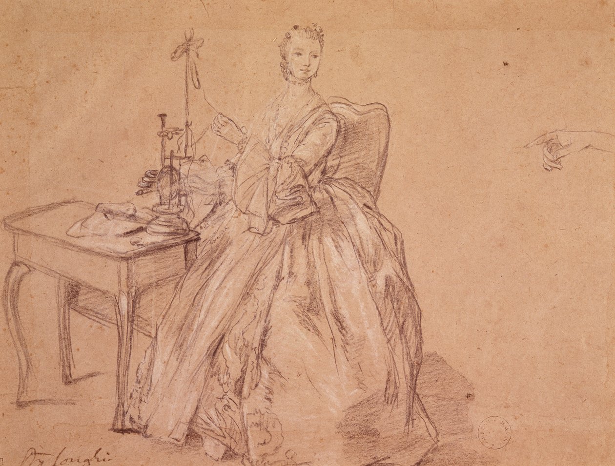 Žena, která se točí (pastelka a bílá křída na papíře) od Pietro Longhi