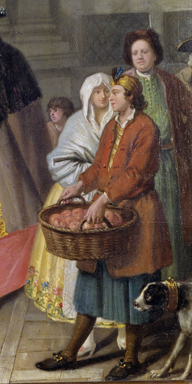 Rozhovor s maskami nebo prodejcem jablek (detail) od Pietro Longhi