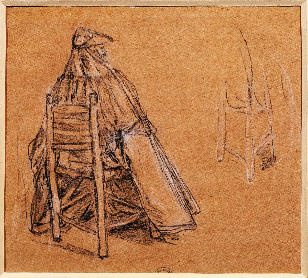 Itálie, Benátky, Maskovaný gentleman (Gentiluomo con bautta) od Pietra Longhiho (1702-1785), kresba od Pietro Longhi
