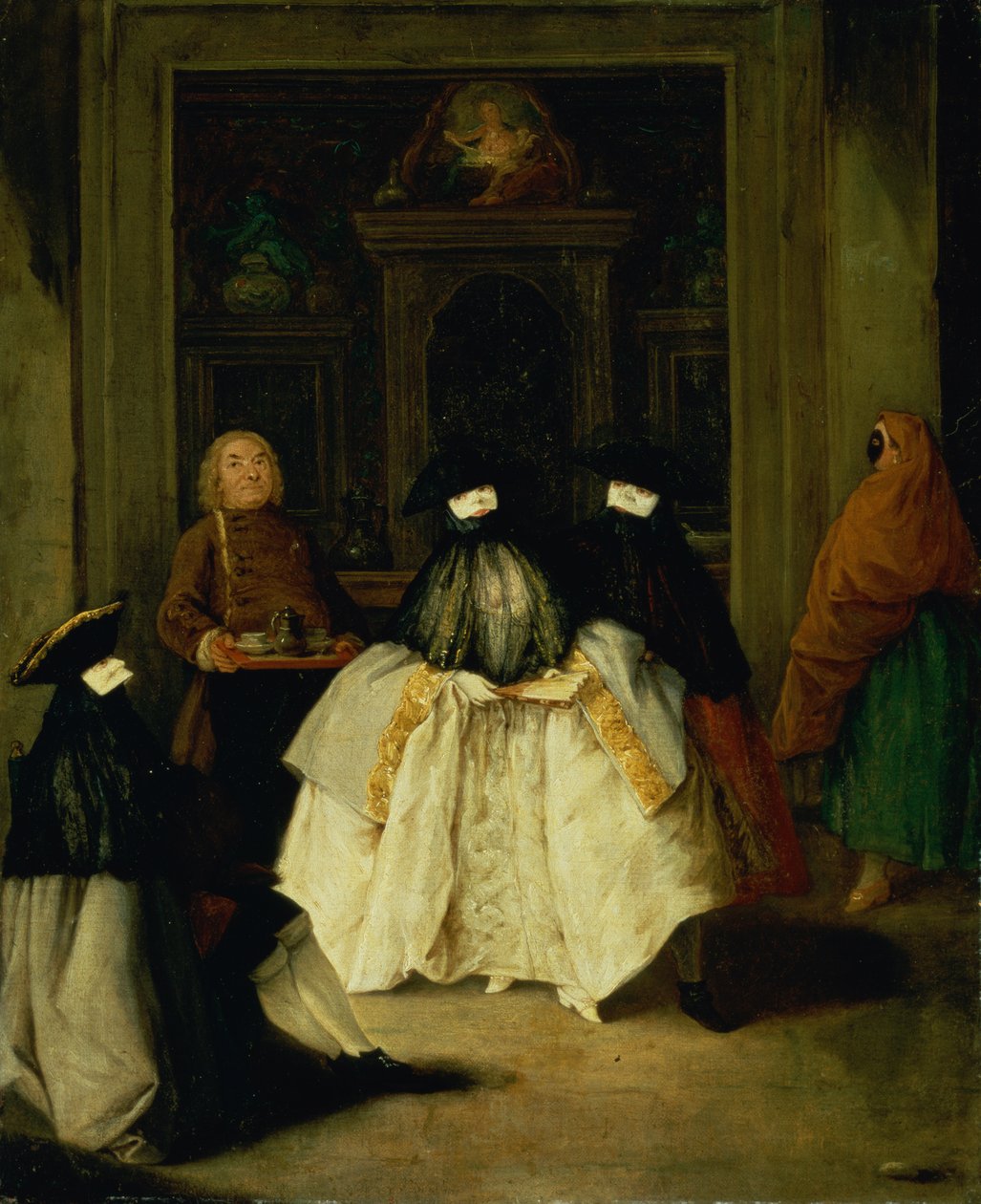 Maskované postavy v benátské kavárně od Pietro Longhi