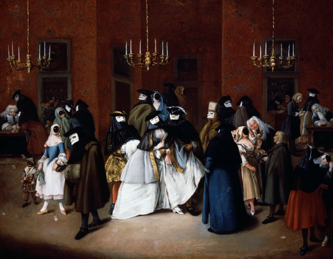 Ridotto z Benátek, kolem roku 1750 (olej na plátně) od Pietro Longhi