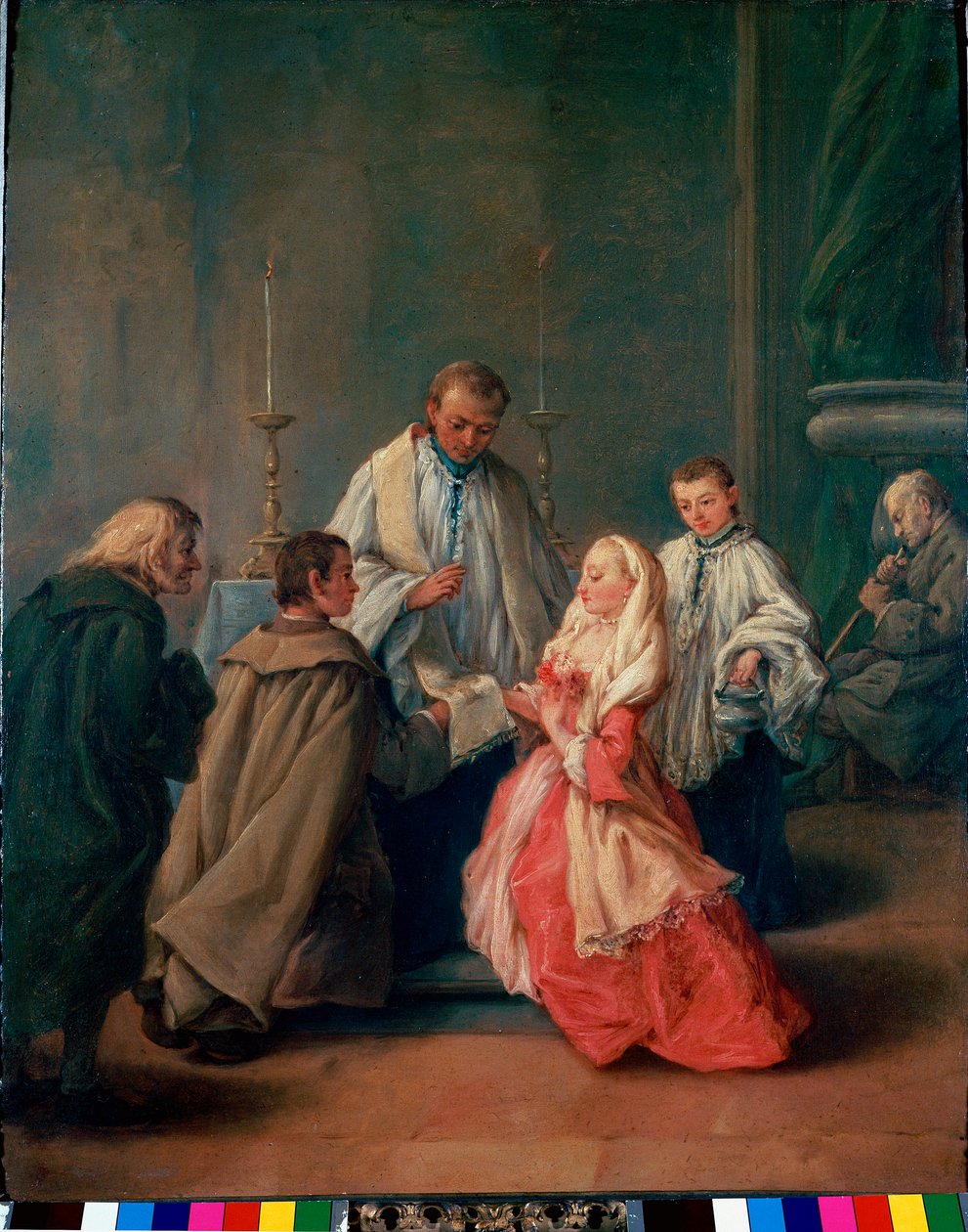 Svátosti: "" Svatební obřad "" Obraz Pietra Longhiho (Pietro Falca) (1702-1785) cca 1755. ne. 62x50 cm Benátky, Obrazárna Querini-Stampalia od Pietro Longhi